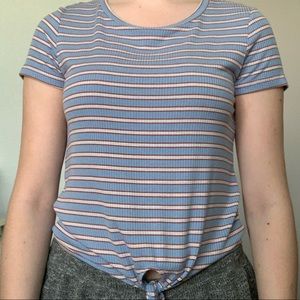 Stripped, tighter fitting, cropped t-shirt